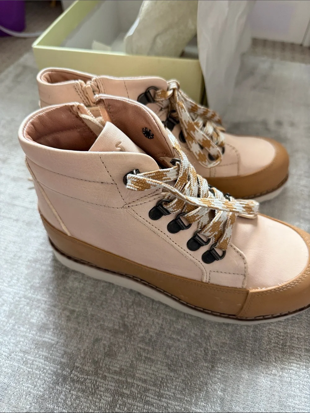 Girls Tan & Cream Lace-Up Hiking Boots